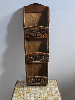 Vintage Wooden Letter Mail Holder Key Drop 1970s